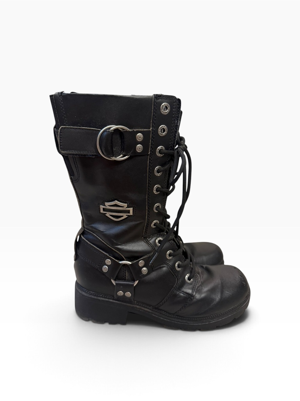 Harley-Davidson Black Leather Lace-Up Women's Motorcycle Boots with Buckle